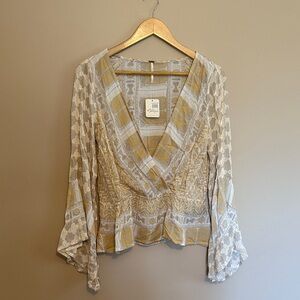Free People Gold and Cream Blouse